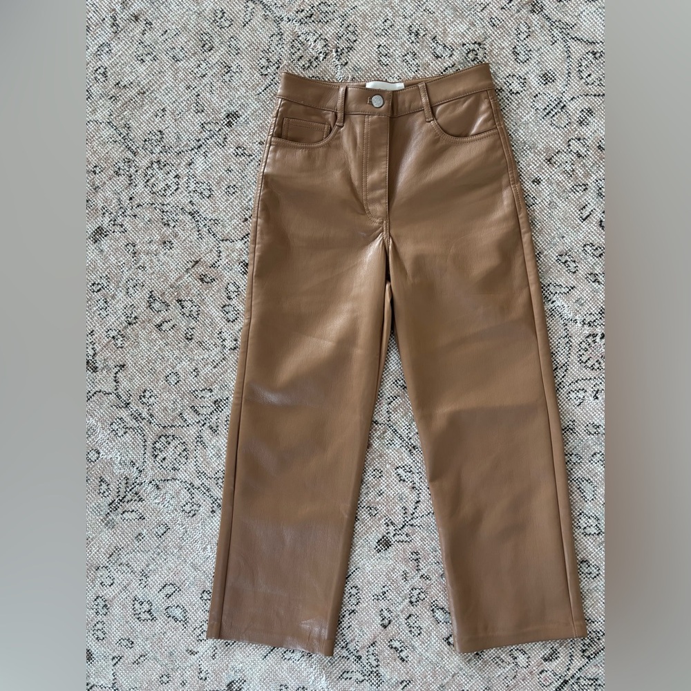 Wilfred Aritzia Melina vegan leather pants tan cropped 2 - Picture 5 of 6